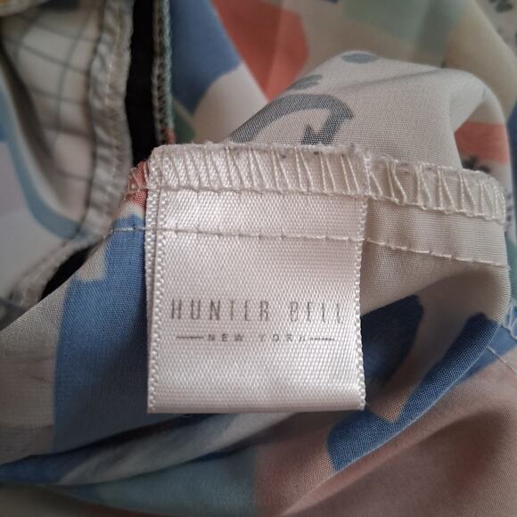 Hunter Bell Grayson Abstract Geometric Watercolor Silk Top Ruffle Peplum Small - Picture 9 of 12